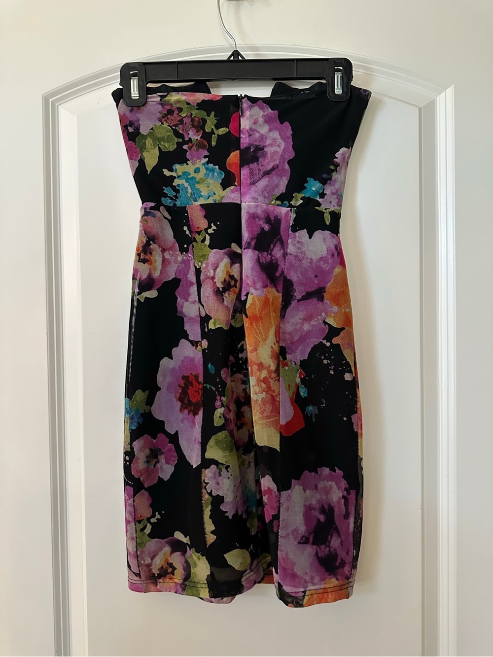 Nookie Black Floral Strapless Dress with Pink, Purple, Orange and Green Accents